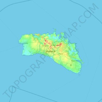 Topografische kaart Menorca, hoogte, reliëf