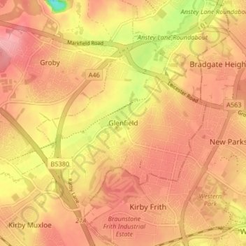 Topografische kaart Glenfield, hoogte, reliëf