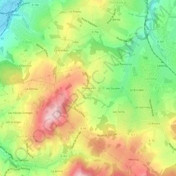Topografische kaart Mosouvre, hoogte, reliëf