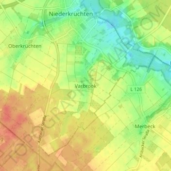 Topografische kaart Varbrook, hoogte, reliëf