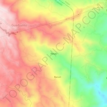 Topografische kaart Pavas, hoogte, reliëf