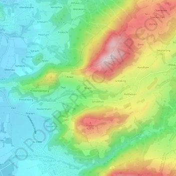 Topografische kaart Brunn, hoogte, reliëf