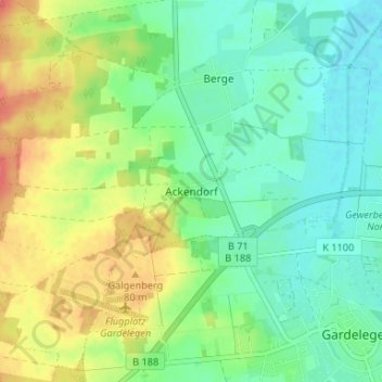 Topografische kaart Ackendorf, hoogte, reliëf