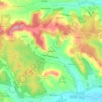Topografische kaart Alqueidão, hoogte, reliëf