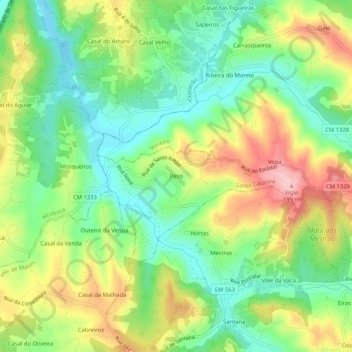 Topografische kaart Peso, hoogte, reliëf