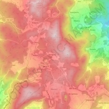 Topografische kaart Venda da Serra, hoogte, reliëf
