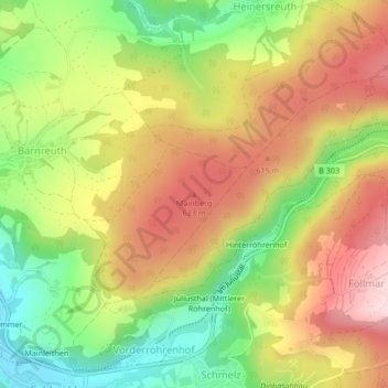 Topografische kaart Mainberg, hoogte, reliëf