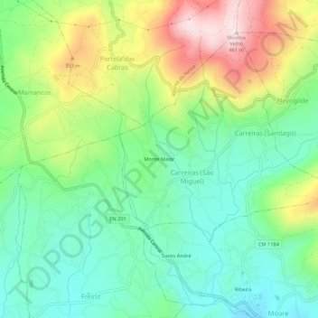 Topografische kaart Monte Maior, hoogte, reliëf