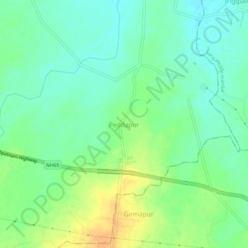 Topografische kaart Peddapur, hoogte, reliëf