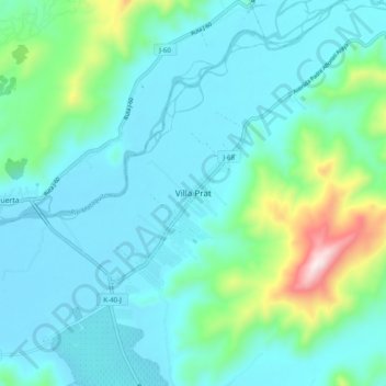Topografische kaart Villa Prat, hoogte, reliëf