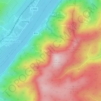 Topografische kaart Kienstockspitze, hoogte, reliëf