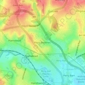 Topografische kaart Perry Beeches, hoogte, reliëf