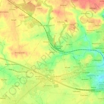 Topografische kaart Kerbras, hoogte, reliëf