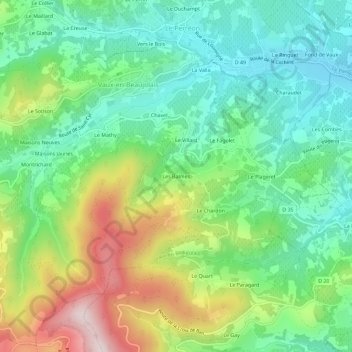 Topografische kaart Les Balmes, hoogte, reliëf