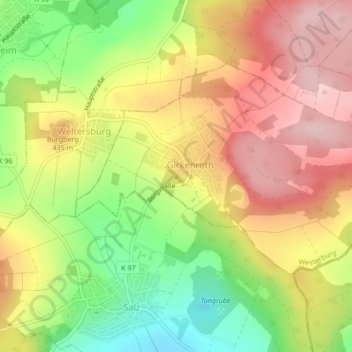 Topografische kaart Ruheberg, hoogte, reliëf