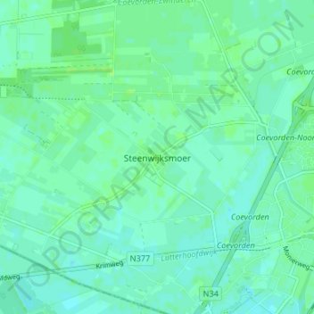 Topografische kaart Steenwijksmoer, hoogte, reliëf