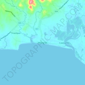 Topografische kaart Milagros, hoogte, reliëf