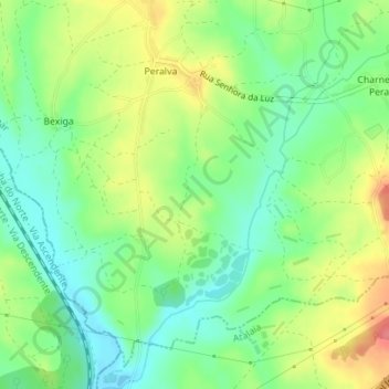Topografische kaart Vale de Almoinhas, hoogte, reliëf