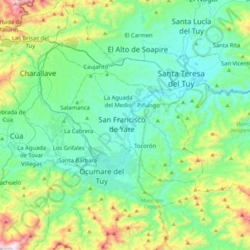 Topografische kaart San Francisco de Yare, hoogte, reliëf