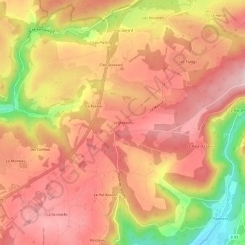 Topografische kaart Le Motiron, hoogte, reliëf