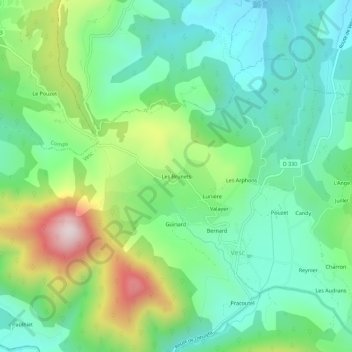 Topografische kaart Les Brunets, hoogte, reliëf
