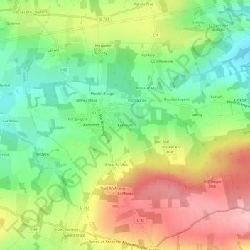 Topografische kaart Kerneyet, hoogte, reliëf