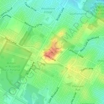 Topografische kaart Davis Hill, hoogte, reliëf