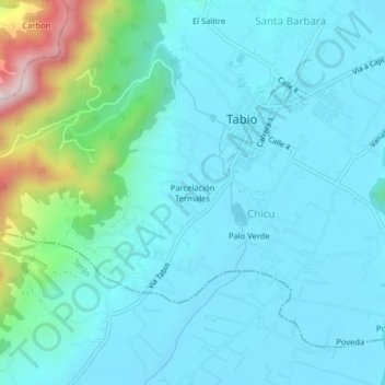 Topografische kaart Parcelación Termales, hoogte, reliëf