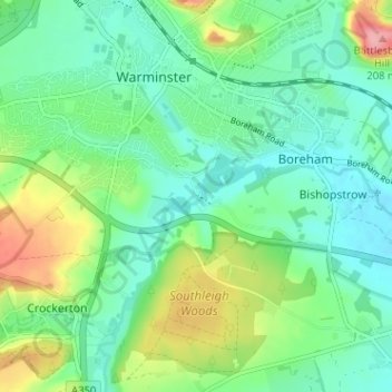 Topografische kaart Henfords Marsh, hoogte, reliëf