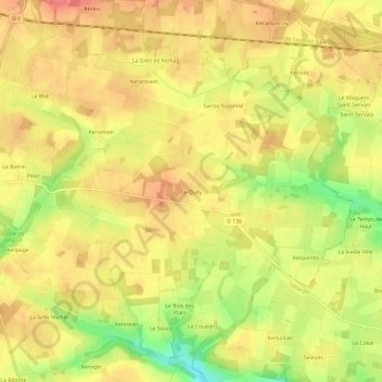Topografische kaart Le Quily, hoogte, reliëf