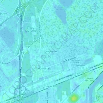 Topografische kaart Willow Brook, hoogte, reliëf