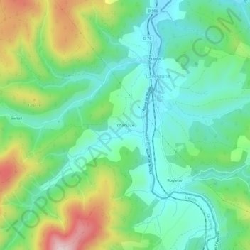 Topografische kaart Chaniaux, hoogte, reliëf