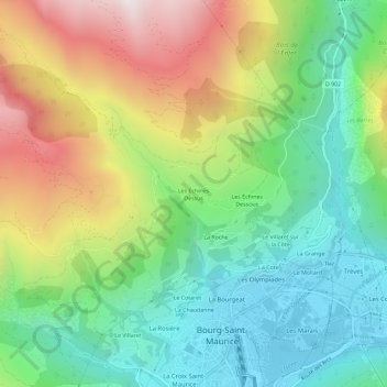 Topografische kaart Les Échines Dessus, hoogte, reliëf
