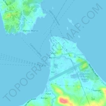 Topografische kaart Tabon, hoogte, reliëf