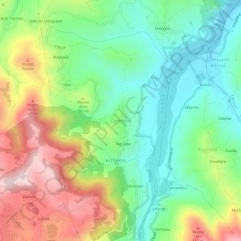 Topografische kaart Ceretolo, hoogte, reliëf