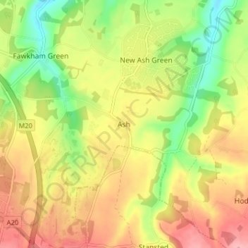 Topografische kaart Ash, hoogte, reliëf
