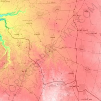 Topografische kaart Daraa, hoogte, reliëf