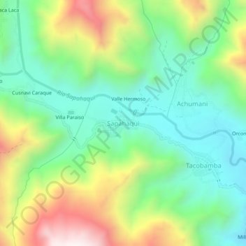 Topografische kaart Sapahaqui, hoogte, reliëf