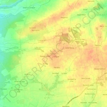 Topografische kaart Beuzec, hoogte, reliëf