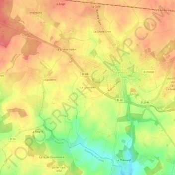 Topografische kaart La Coussaie, hoogte, reliëf