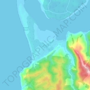 Topografische kaart Port Waikato, hoogte, reliëf