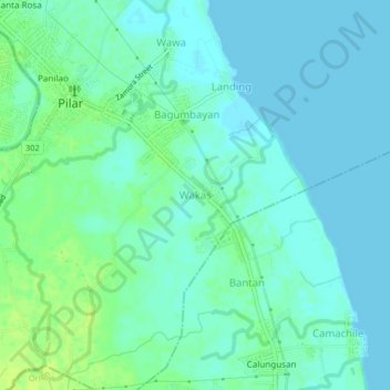 Topografische kaart Wakas, hoogte, reliëf