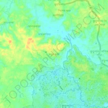 Topografische kaart Modhur Chora, hoogte, reliëf