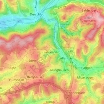Topografische kaart Fahrenberg, hoogte, reliëf