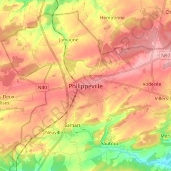 Topografische kaart Philippeville, hoogte, reliëf