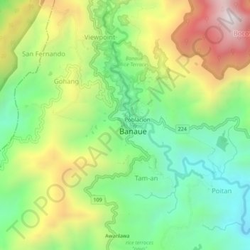 Topografische kaart Pan-ngat, hoogte, reliëf