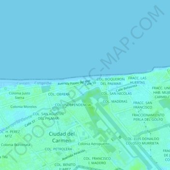 Topografische kaart COL. SAN CARLOS, hoogte, reliëf