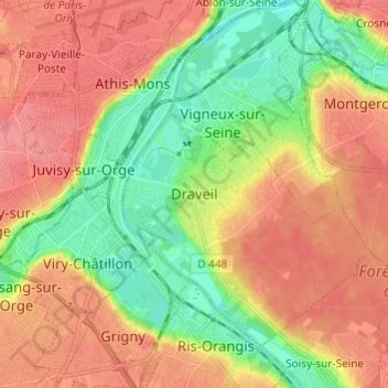 Topografische kaart Draveil, hoogte, reliëf