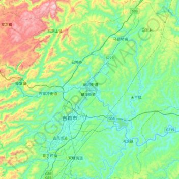 Topografische kaart Xiangxi, hoogte, reliëf
