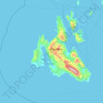 Topografische kaart Κεφαλονιά, hoogte, reliëf